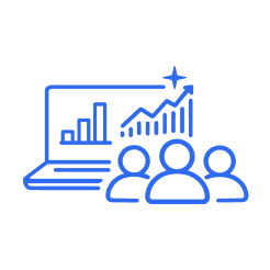 Customer analytics icon with dashboard and users representing AI-powered insights delivered to customers.