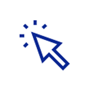 Blue computer cursor arrow with animation dots indicating a click action.