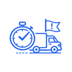 Delivery performance and SLA tracking icon with truck, stopwatch, and alert flag for logistics analytics.