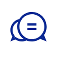 Blue speech bubbles icon with an equal sign inside the front bubble.